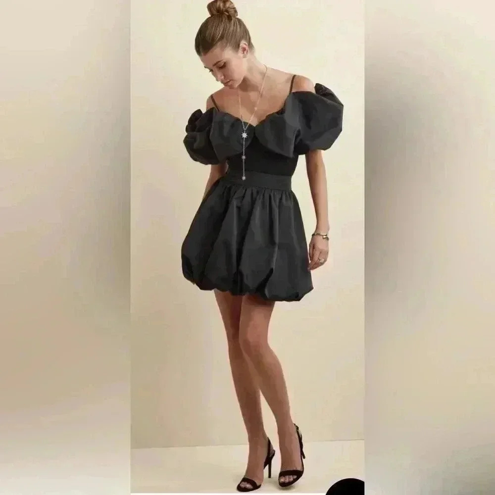 Black Pleated Taffeta Mini Bubble Skirt size 6 NWOT - Picture 1 of 14